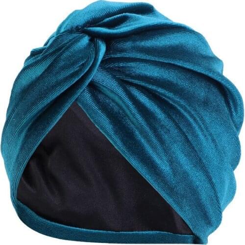 Velvet Cross Twist Turban Caps For Women Satin Lining Chemo Cap Hair Loss Hat Muslim Ready to Wear Hijab Bonnet India Cap