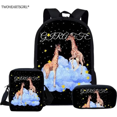 Twoheartsgirl Giraffe School Bags Set for Kids Primary Schoolbags Girls Backpack Large Capacity Book Bags Satchel Mochila