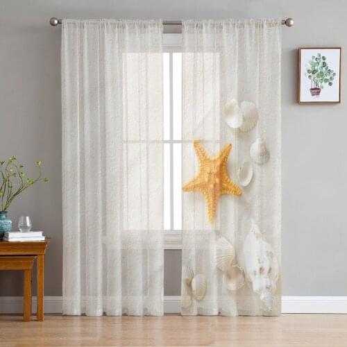 Seashells Conch Starfish Beach Sand Sheer Curtains for Living Room Modern Voile Curtain Bedroom Tulle Curtains Window Drapes