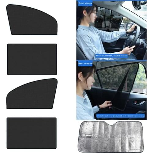 Car Window Sunshade Windshield Front Rear Side Curtain Blind Shade Mesh Insulation Sunscreen Baffle with Telescopic Magnet