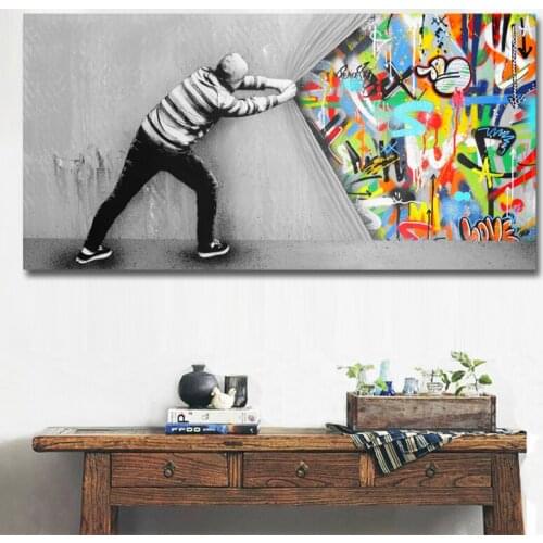 Modern Abstract Behind The Curtain Canvas Print Painting Wall Art Posters and Prints Picture For Living Room Home Decor No Frame