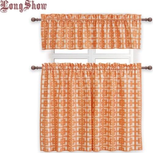 Home Decorative Modern Orange Colour Geometric Rod Pocket Thick Smooth Plushed Kitchen Window Door Curtains Valance