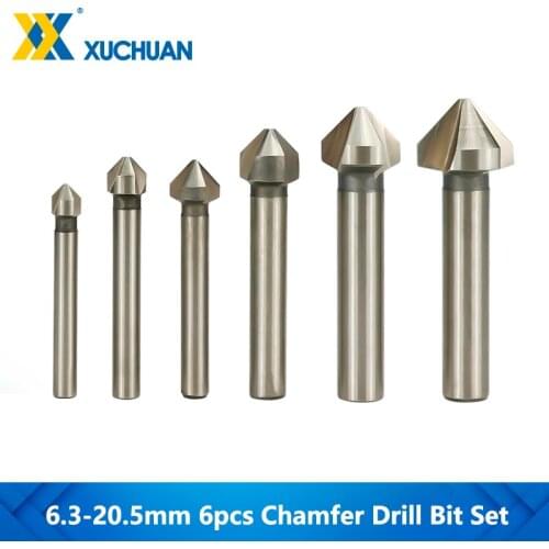 Chamfer Drill Bits 90 Degrees 3 Flute Hole Drills 6pc HSS Drill Bit 6.3-20.5mm For Woodworking Hole Tool Countersink Drill Bit