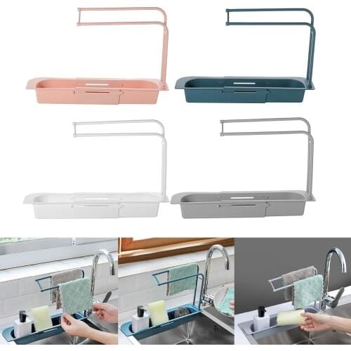 Telescopic Sink Rack Holder Expandable Storage Drain Basket Length 39cm-49cm Organizer for Home Kitchen Use