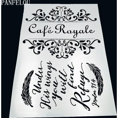 29.5*21cm coffee shop pattern scrapbook stencils spray plastic mold shield DIY cake hollow Embellishment printing lace ruler