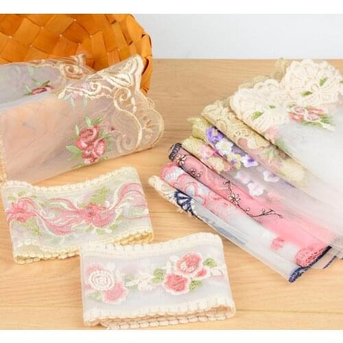1meter Exquisite Color Flowers Embroidery Polyester Fabric Lace Ribbon DIY Turban Skirt Curtain Sofa Guipure Trims Sewing Decor