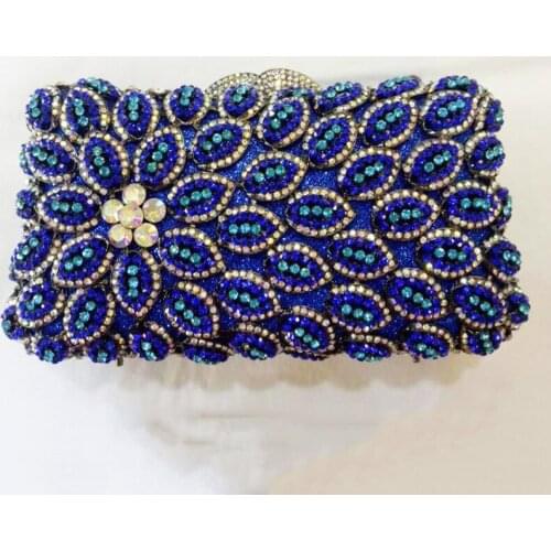 Evening Clutch Bags Bridal Bag Blue Rhinestone Diamond Flower Lady Phone Handbags Women Crystal Wedding Dinner Purse Wallets