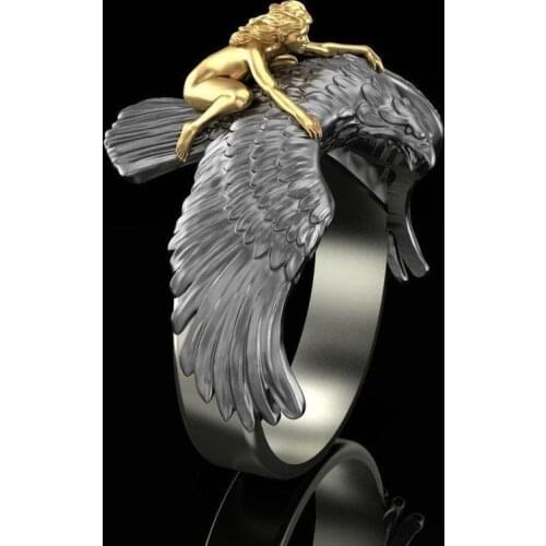 Vintage Mythology Flying Eagle Angel Ring Men Personality Fashion punk flying eagle Trainer Naked women rings Jewelry