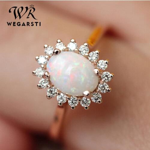 WEGERSTI White Opal Egg Shape 925 Jewelry Wedding Bands Trendy European Style Rose Gold Luxury Rings Fine Jewelry Drop Shiping