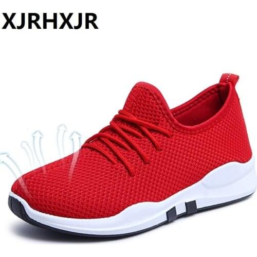 XJRHXJR Cheap! 2020 Solid Breathable Casual Women/Men Shoes Spring Autumn Mesh Flats Shoes Lace Up Light Trainers Sneakers 40