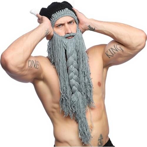 Unisex Adult Funny Crazy Wig Long Beard Vikingar Beanies Vikings Hats Handmade Barbarian Winter Cosplay Halloween Costumes Caps
