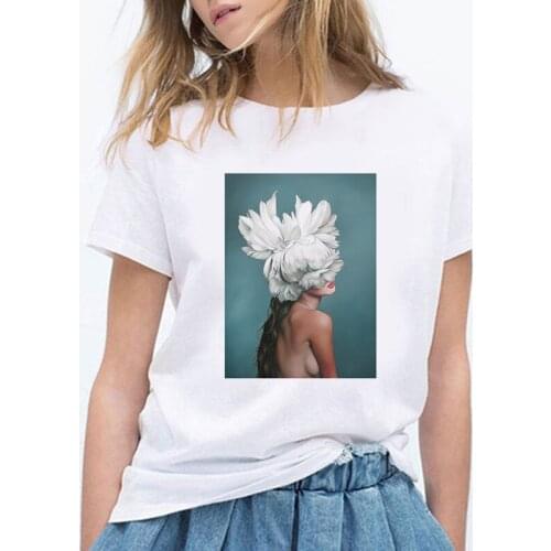 T Shirts Top for Women Flower Print 90s Casual Summer Lady Graphic T Shirt Female Tee T-Shirt for Girls Short Sleeve O Neck
