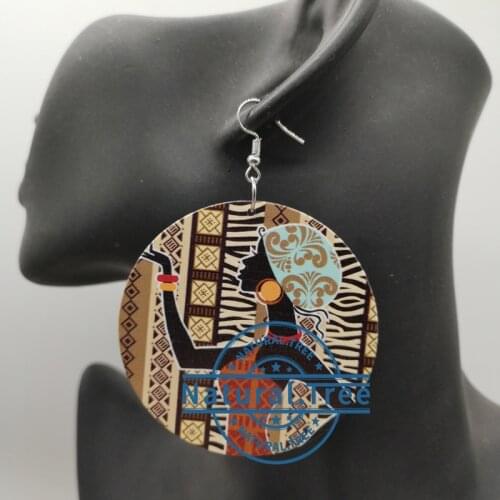Printing Afrocentric Woman Wooden Earrings