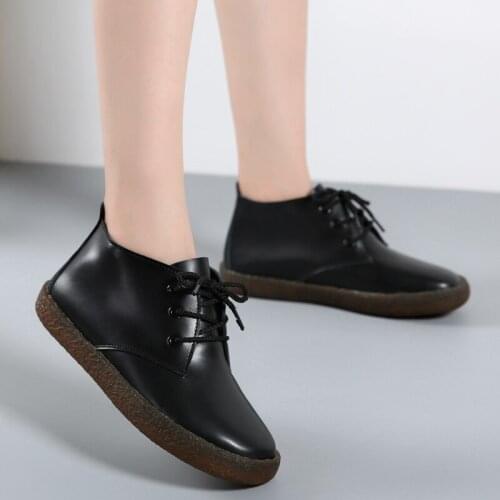 High-top leather womens shoes large size 35-43 2020summer new retro punk boots non-slip comfortable flat shoes Botas Mujer