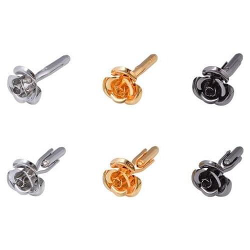 10pairs/lot Gunblack/Gold/Silver Rose Flower Cufflinks Romantic 3D Rose Cuff Links Shirt Cuff Buttons Fashion Jewelry Wholesale