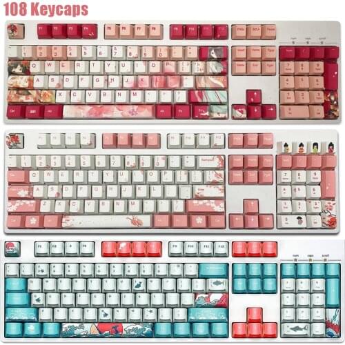 108key PBT Blue Pink Keycaps Dye Sublimation Hot Swappable OEM Profile For Cherry Mx Gateron Kailh Switch Mechanical Keyboard
