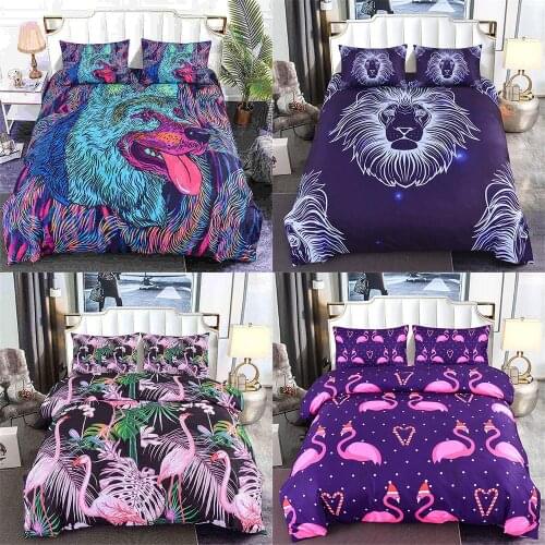 2021 Flamingo Duvet Cover Set Bedding Set Animal Lion King Queen Bed Set Print Comforter Bedding Set