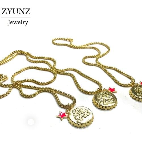 5PCS, Cola Drink Bottle Gold Color Cap Charms Pendants Necklace Women Or Men Jewelry