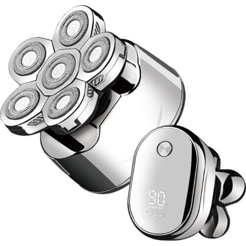 6 In 1 USB Rechargeable Electric Razor Men LED Display Bald Head Shaver Waterproof Wet Dry Rotary Hair Clipper Trimmer