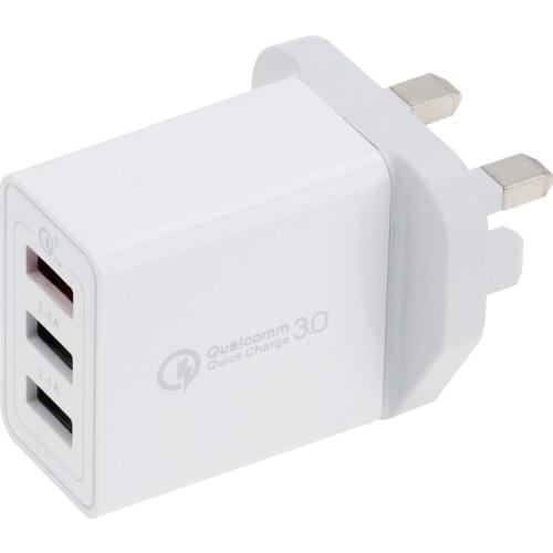 3 Ports Quick Charge EU US UK 18W Power Adapter USB Wall Charger Adapter for iPhone X 8 11 Samsung Xiaomi Huawei Tablet 30pcs