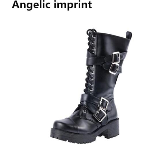 Angelic imprint mori girl Women motorcycle punk boots lady high heels lolita shoes woman princess dress party pumps 5cm 35-39