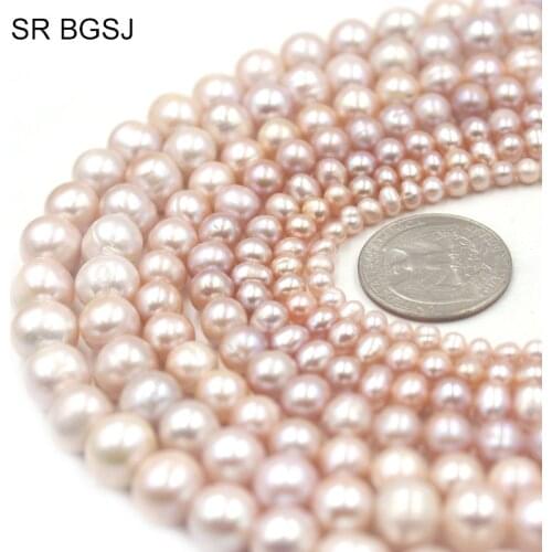 Free Ship 4-11mm Nearly Round Purple Natural Freshwater Pearl Jewelry DIY Beads Round Pearls Strand 15"
