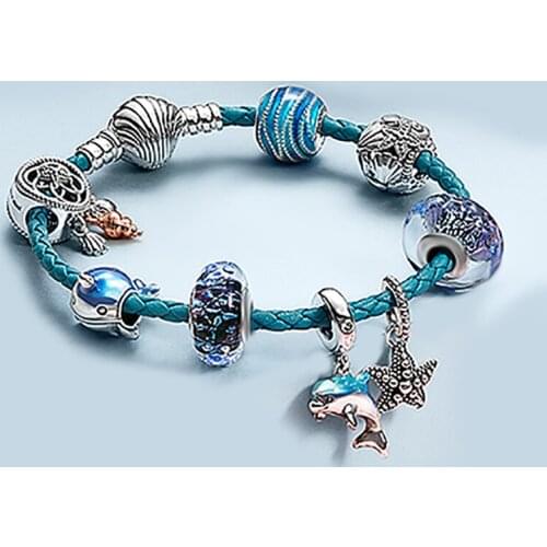 925 sterling silver Summer Blue World under the Sea Turtle Shell Starfish heart-shaped fashion surprise gift Pandora bracelet