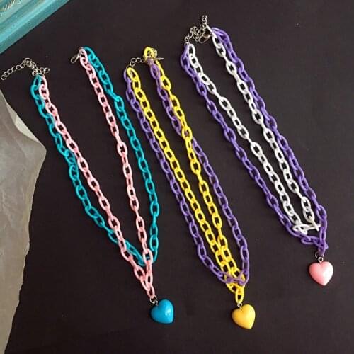 Forever Love Heart Pendant Necklaces Simple Fashion Female Clavicle Acrylic Chain Multi-Layer Candy Color Harajuku Party Jewelry