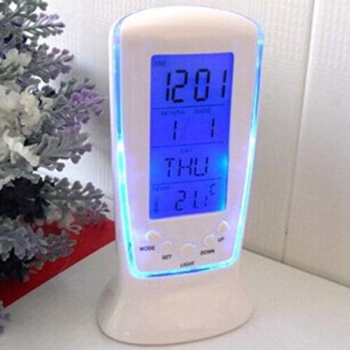 Digital LED Alarm Clock with Calendar Temperature Blue Backlight Electronic Calendar Thermometer Desk AAA Powered Clocks Table