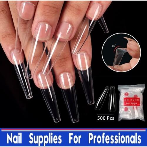 Fake Nail Art Press Color For Nails Supplies For Professionals Decoration Accessories Stickers Long Nail Tips 500pcs Full French
