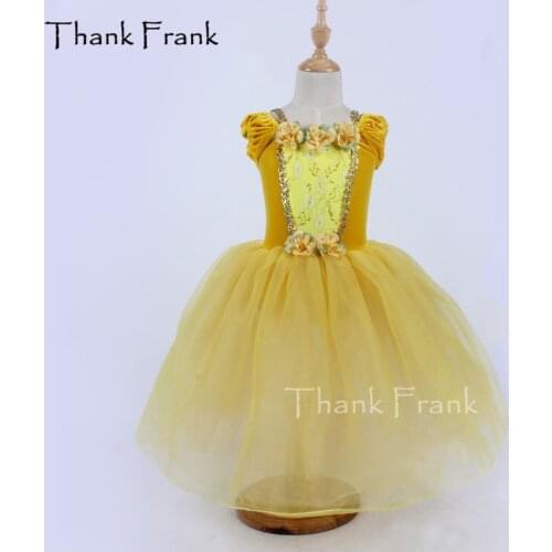 Thank Frank Velvet Princess Long Ballet Tutu Dress Girls Adult Sequin Flowers Lace Dance Costume C366
