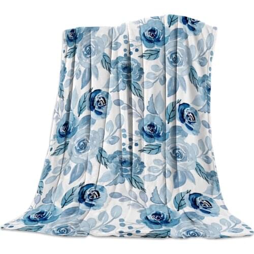 Rose Watercolor Indigo Ethnic Style Printed Flannel Blanket Soft Throw Blanket Machine Washable Blankets for Beds