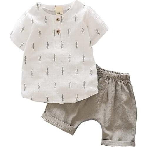 Summer Outfit Toddler Baby Boys Clothing Set Leaf Print T-Shirt Kids Tops Short Suits Casual Roupa Infantil Kids Clothes