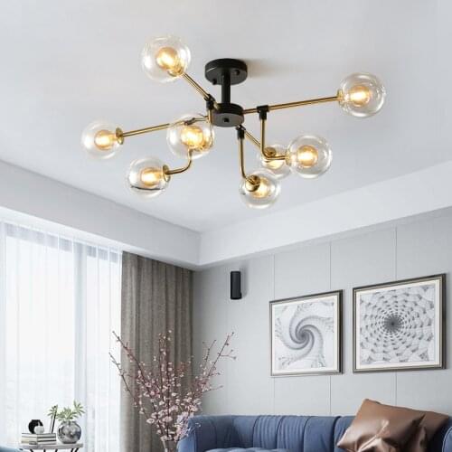 New Nordic Glass Led Chandelier Lighting for Living Room Dining Bedroom Kitchen Modern Black Gold Frame Magic Bean Hanging Lamps