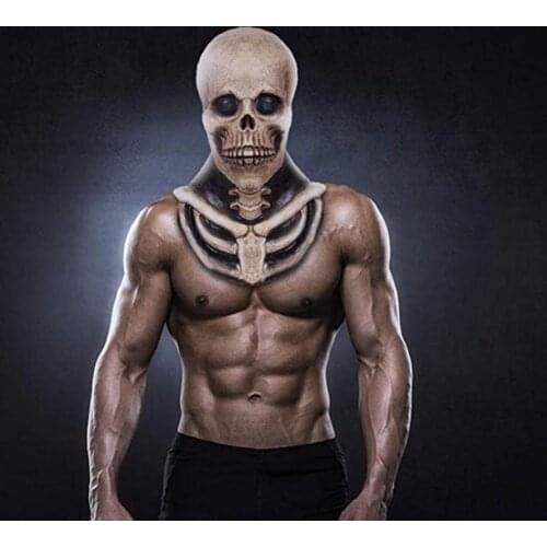 Skull Skeleton Mask Bone Chest Piece Halloween Costume Horror Evil Latex Rubber Full Head Mask 06