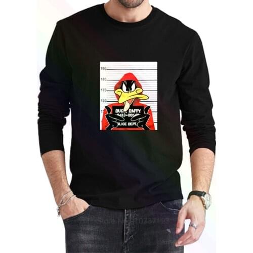 Tunes Daffy Duck Mugshot Logo Classic Black T-Shirt 2021 Newest Summer Mens Long Sleeve Popular Tees Shirt Tops Novel Unisex