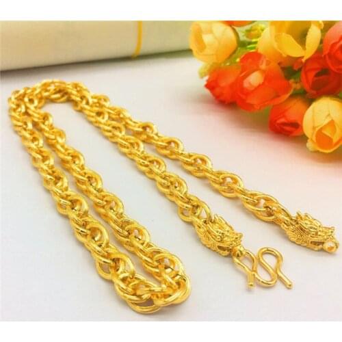 Fashion Korean Gold 18k Necklace Yellow Gold Chain Linen Flower Mens Necklace for Wedding Engagement Anniversary Jewelry Gifts