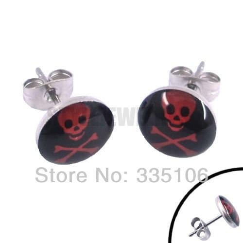 Fashion Skull Earrings Stainless Steel Jewelry Classic Red Skull Motor Earring Studs SJE370037A