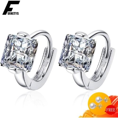 Fashion 925 Silver Jewelry Earrings for Women Square 7mm Zircon Gemstone Drop Earring Wedding Engagement Party Gift Accessories