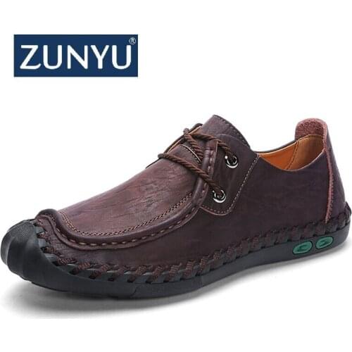 ZUNYU Big Size 39-47 New Men Casual Shoes Fashion Genuine Leather Shoes for Man Summer Loafers Mens Flat Shoes Dropshipping