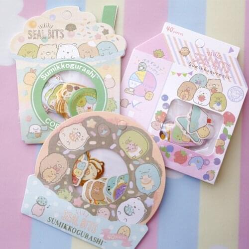 40pcs/Pack Kawaii Sumikko Gurashi Rilakkuma Gold Stamping Decorative Sticker Dairy Album DIY Craft Stick Label