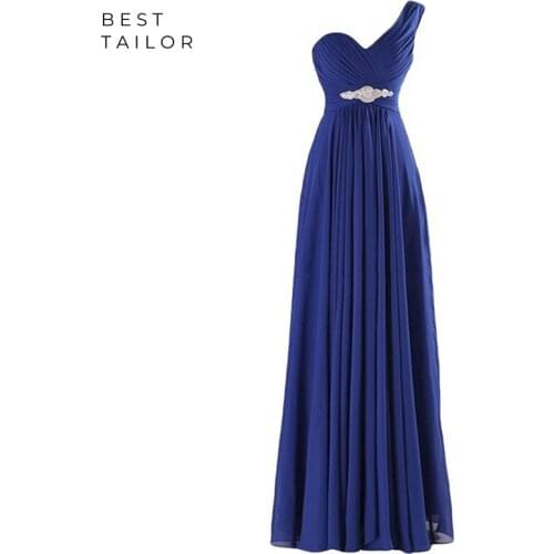 Chiffon Bridesmaid Dresses Blue Long Maid of Honor Gown One Shoulder Lace Up Corset Back Wedding Party robe demoiselle d'honneur