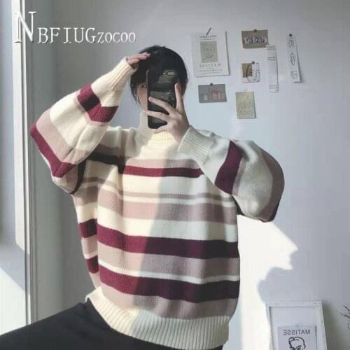 New Pullover Stripe Turtleneck Women Sweater Autumn Winter Students Korean Knitting Female Sweaters