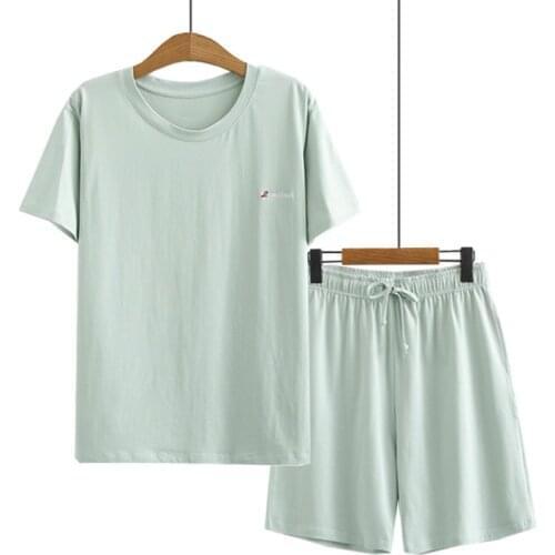 Summer new mens pajamas suit ice porcelain cotton short-sleeved shorts casual loose plus fat plus size home service wholesale