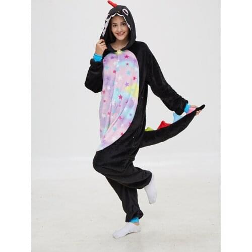 Adult Black Dinosaur Onesies Dragon Pajamas Cartoon Kigurumi Pyjama Cosplay Costumes Sleepsuit Animal Sleepwear pijama masculino
