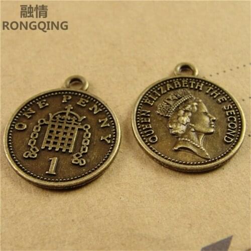 RONGQING 100pcs/pack DIY charm for making jewelry Charms Elizabeth Head portrait accessories antique bronze