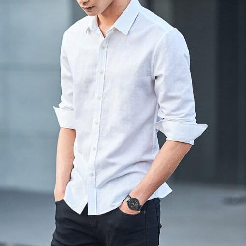 MRMT 2021 Brand Spring New Mens Shirts Cotton and Linen Shirts for Male Fashion Long Sleeves Pure Color Tops Linen Shirts