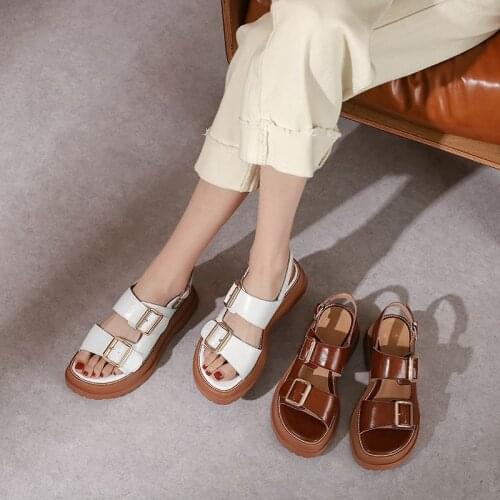 MORDOAN Platform Shoes Women Patent Leather Genuine Cow Leather Sandals For Women Shoes 2021 Summer Open-Toed Women Slippers