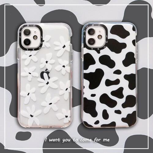 INS Floral Cow Pattern Phone Case For iphone 12 Pro Max 11 11Pro Max XR XS 7 8 Plus SE Cute Anti-Fall Silicone Fonda Cover