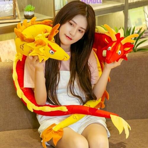 Nice 220cm Simulation Long Dragon Plush Toy Soft Cartoon Animal Zodiac Dragon Dinosaur Stuffed Doll Sleeping Pillow Best Gifts